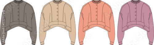 Four stylish cropped jackets in different muted colors, offering versatile fashion choices for any wardrobe