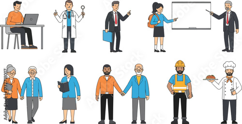Collection of diverse professionals in various occupations