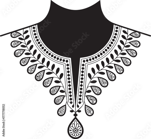 Black and white fashion jewelry necklace and earrings display on a mannequin