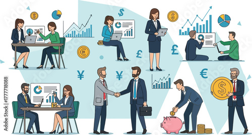 Business people collaborating and discussing financial growth and investment