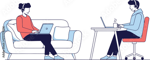 Two people working remotely on laptops