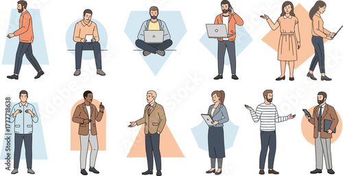Collection of diverse people working with technology