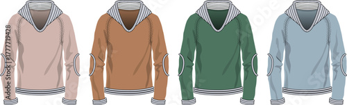 Four trendy hooded sweaters in various colors, perfect for a casual and stylish look for anyone