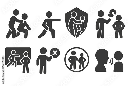 Instructor-Student Interaction Icons. Solid style icons of instructor and student interaction: teacher adjusting pose, guided hand