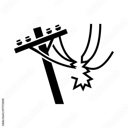 Black Silhouette Icon of Broken Electrical Power Line and Spark