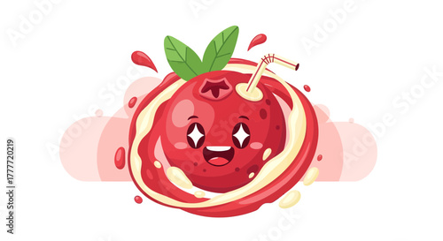 Joyful Berry Drink Illustration With Sparkling Eyes And A Smiling Expression