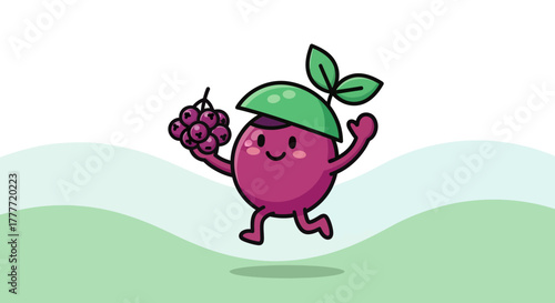 Joyful Berry Character Presenting Bunch Of Grapes And Engaging In Playful Frolic