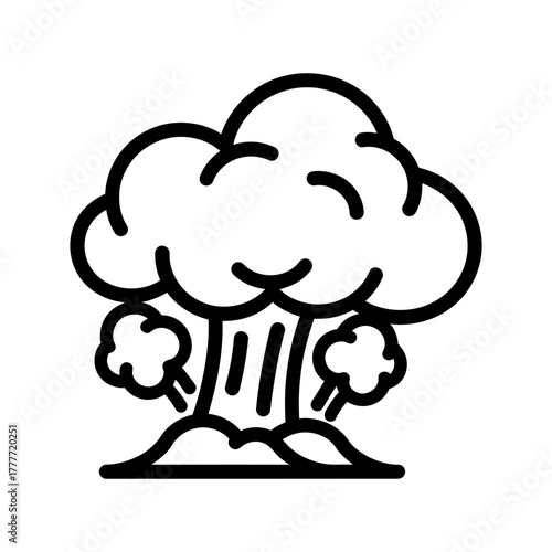 Outlined Cartoon Volcano Eruption with Clouds and Ash