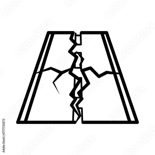 Cracked Road Icon, Abstract Broken Path Line Art Design