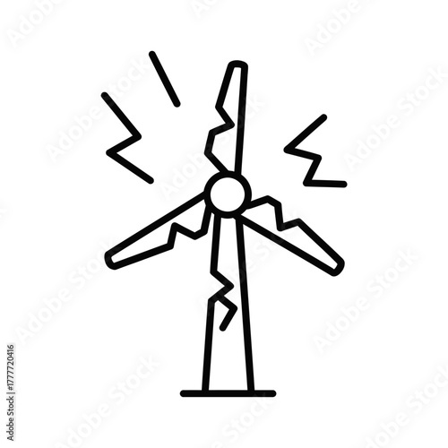 Broken Wind Turbine Outline Icon with Electrical Sparks