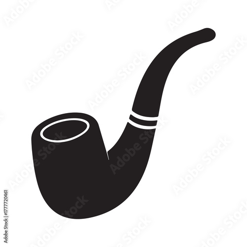 Classic silhouette of a smoking pipe with a curved stem and decorative bands