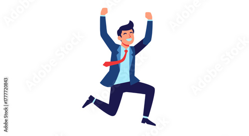 Joyful Businessman Celebrating Success With Arms Raised High Reaching His Goal With Enthusiasm