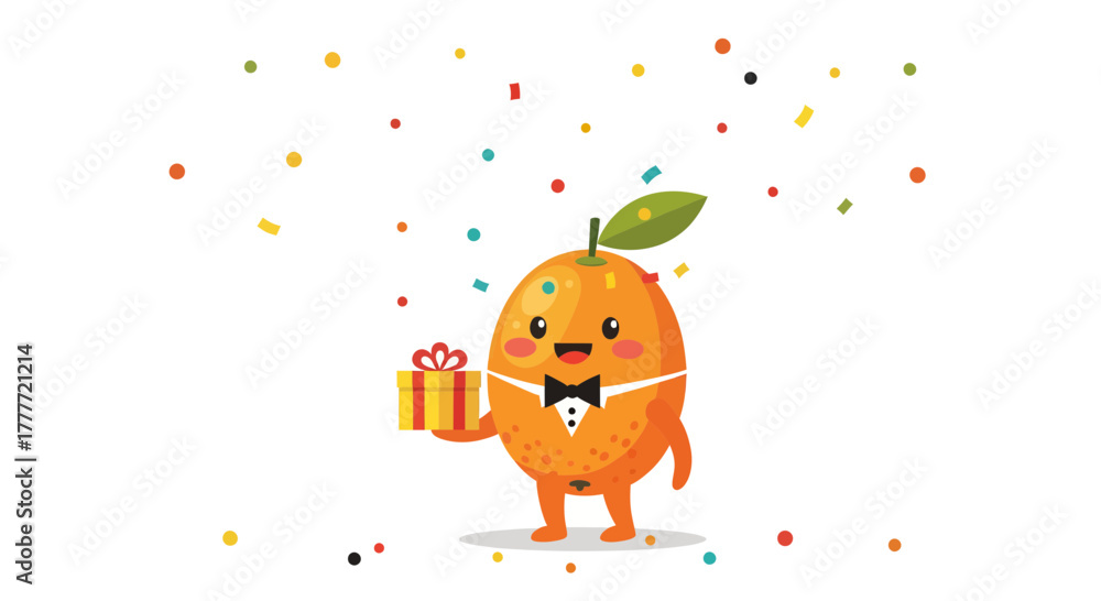 Fototapeta premium Joyful Citrus With Gift Celebrating Special Occasion With Colorful Confetti