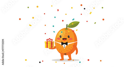 Joyful Citrus With Gift Celebrating Special Occasion With Colorful Confetti