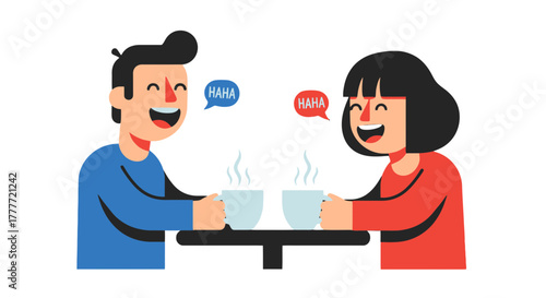 Joyful Companions Sharing Coffee And Laughter, Embracing Moment Together, Smiling