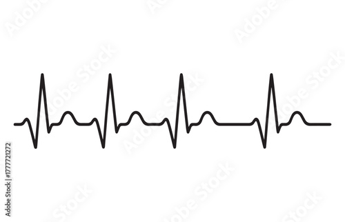 Simple black electrocardiogram waveform against a white background representing a heartbeat