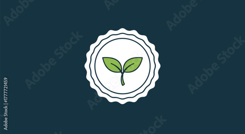 A clean and simple graphic of a green plant sprout with two leaves inside a white circular badge, symbolizing growth, sustainability, and nature.