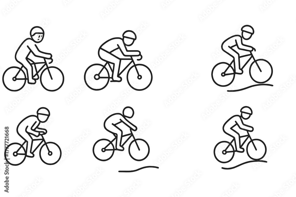 Fototapeta premium Beginner vs Pro Icons. Line style icons of beginner vs pro: unsure start stance, confident lean forward, cautious cornering, tight