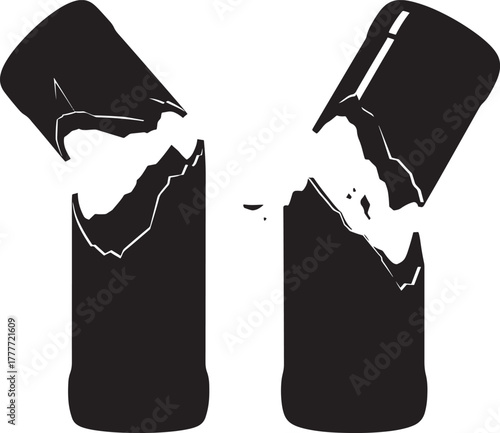 Broken battery silhouette with white background