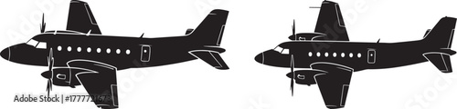 Two twin engine propeller aircraft silhouette