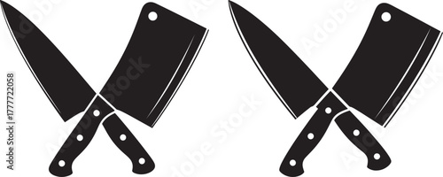 Two crossed butcher knives and chef knife silhouette