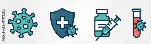 Vaccination icon set. Virus protection symbols. Isolated vector color image. Hand drawn original illustration.