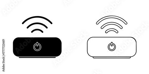Two icons of a wireless router, one black and one white
