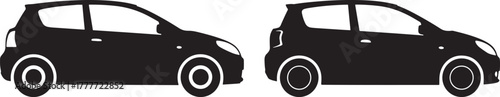 Two identical black hatchback car silhouettes side by side