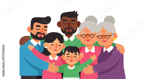 Joyful Family Embraces: A Colorful Illustration of Intergenerational Connection and Love