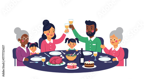 Joyful Family Gathered Around Table Celebrating Special Occasion Together