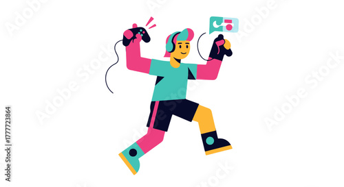 Joyful Gamer Immersed In the Digital Realm, Ready To Play And Have Fun Today