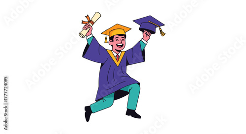 Joyful Graduating Student With Diploma and Cap Celebrating the Graduation Achievement