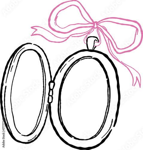 Hand Drawn Heart Locket with Bow, Whimsical Wedding