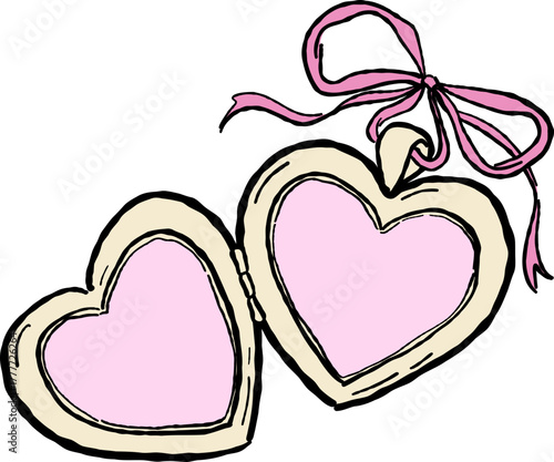 Hand Drawn Heart Locket with Bow, Whimsical Wedding
