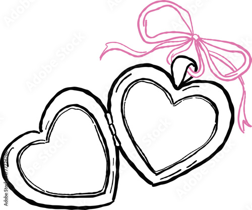 Hand Drawn Heart Locket with Bow, Whimsical Wedding