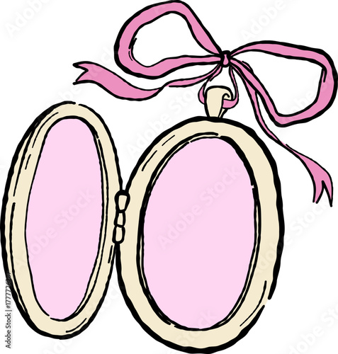 Hand Drawn Heart Locket with Bow, Whimsical Wedding