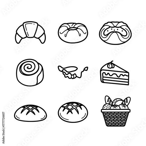 Bakery outline icon set Vector