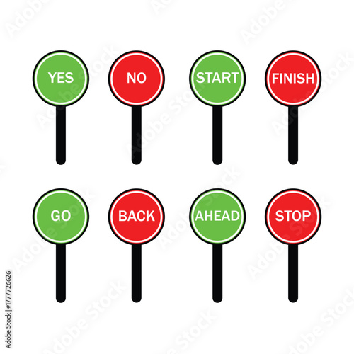 Decision and Action Sign Paddles Set for Voting, Race, or Traffic Control