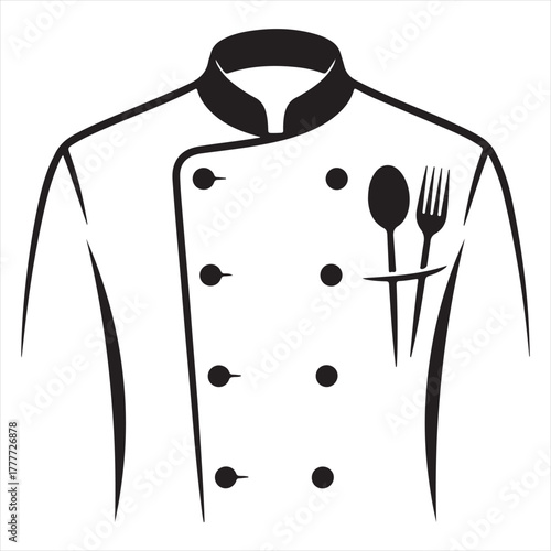 Chef Jacket Illustration – Culinary Uniform with Spoon and Fork Pocket Art