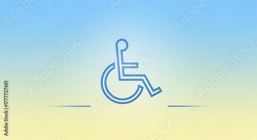 Blue outline of the wheelchair accessibility symbol on a gradient background. International Day of Persons with Disabilities concept. Minimalist graphic illustration