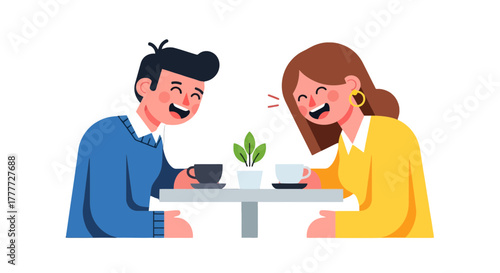 Joyful Moments: A Couple Shares Laughter Over Coffee, Cherishing Time Together Forever