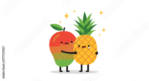 Joyful Mango And Pineapple Illustration Celebrating Friendship And Positive Vibes