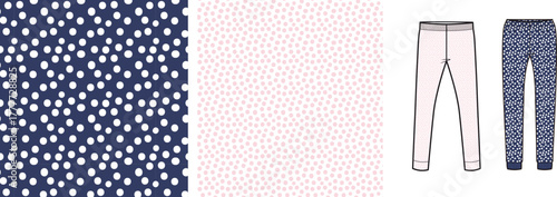 Hand-Drawn Dot Seamless Pattern Bundle  Navy and Pink Polka Dot Fabric Design