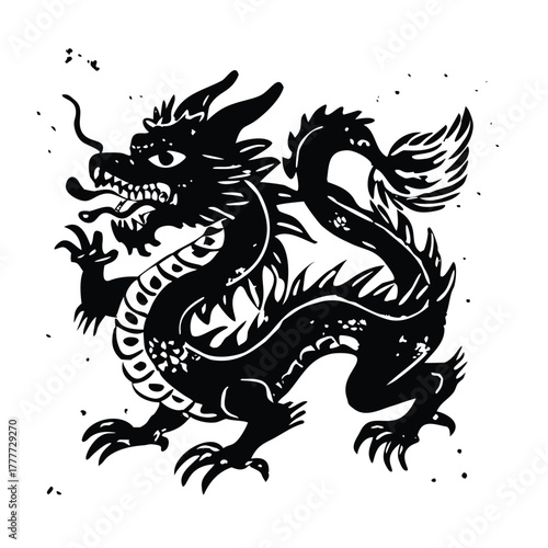 Wallpaper Mural Dynamic Asian Dragon Vector T-Shirt (Chinese Ink Style) Torontodigital.ca