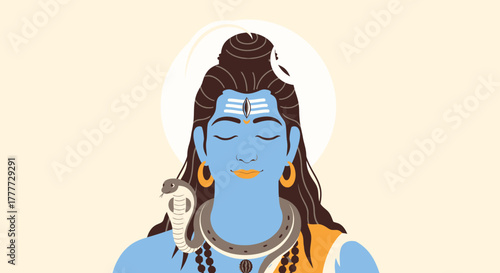Divine Blue-Skinned Deity with Third Eye and Serpent Adornment