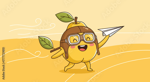 Joyful Pear Pilot Soaring With Dreams And A Paper Airplane, Ready For Adventure