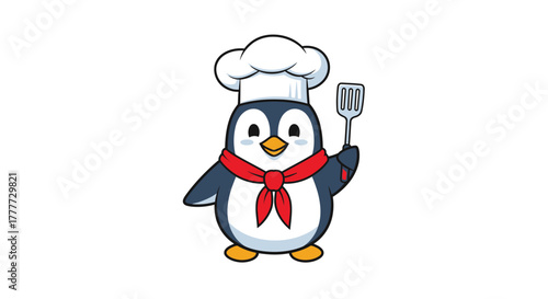 Chef Penguin: A charming penguin chef, wearing a classic toque and holding a spatula, ready to cook up some delightful culinary creations.