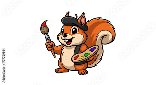Artistic Squirrel: A delightful squirrel artist, complete with a brush and palette, embodies the spirit of creativity and artistic expression.