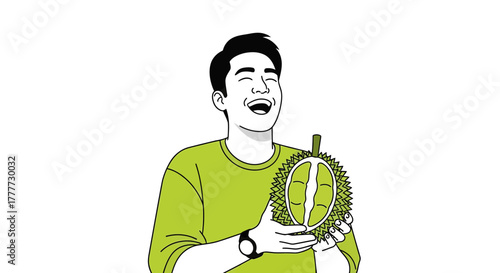 Joyful Person Embraces Exotic Durian Fruit in A Simple Illustration Design