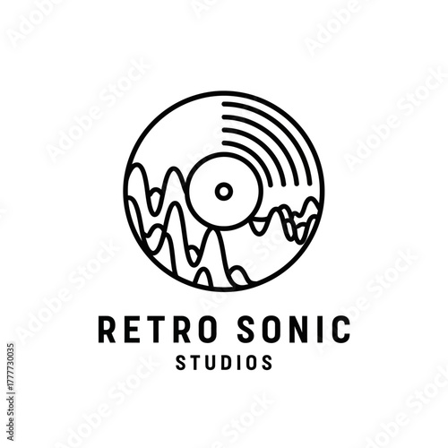 Retro Sonic Studios Logo Featuring a Stylized Vinyl Record and Sound Waves.